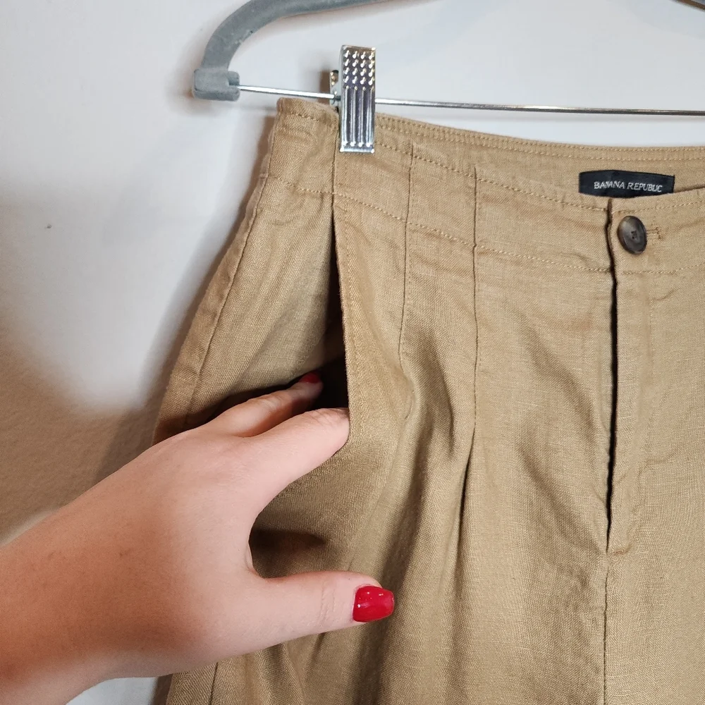 Banana‎ Republic Linen High Rise Pleated Tan Pants Women's Size 4